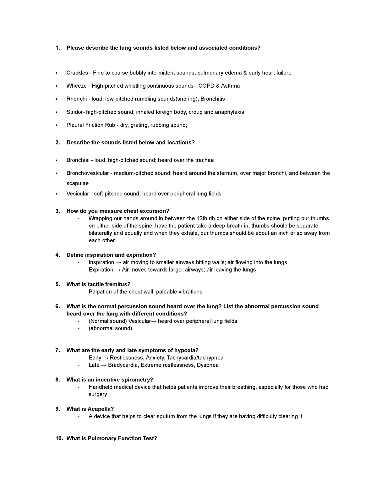 Respiratory and oxygenation discussion questions - Please describe the ...