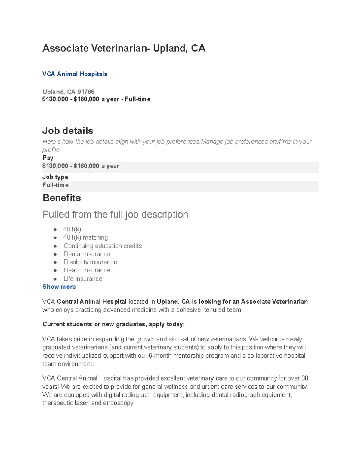 Untitled document ddddfd Associate Veterinarian Upland, CA VCA