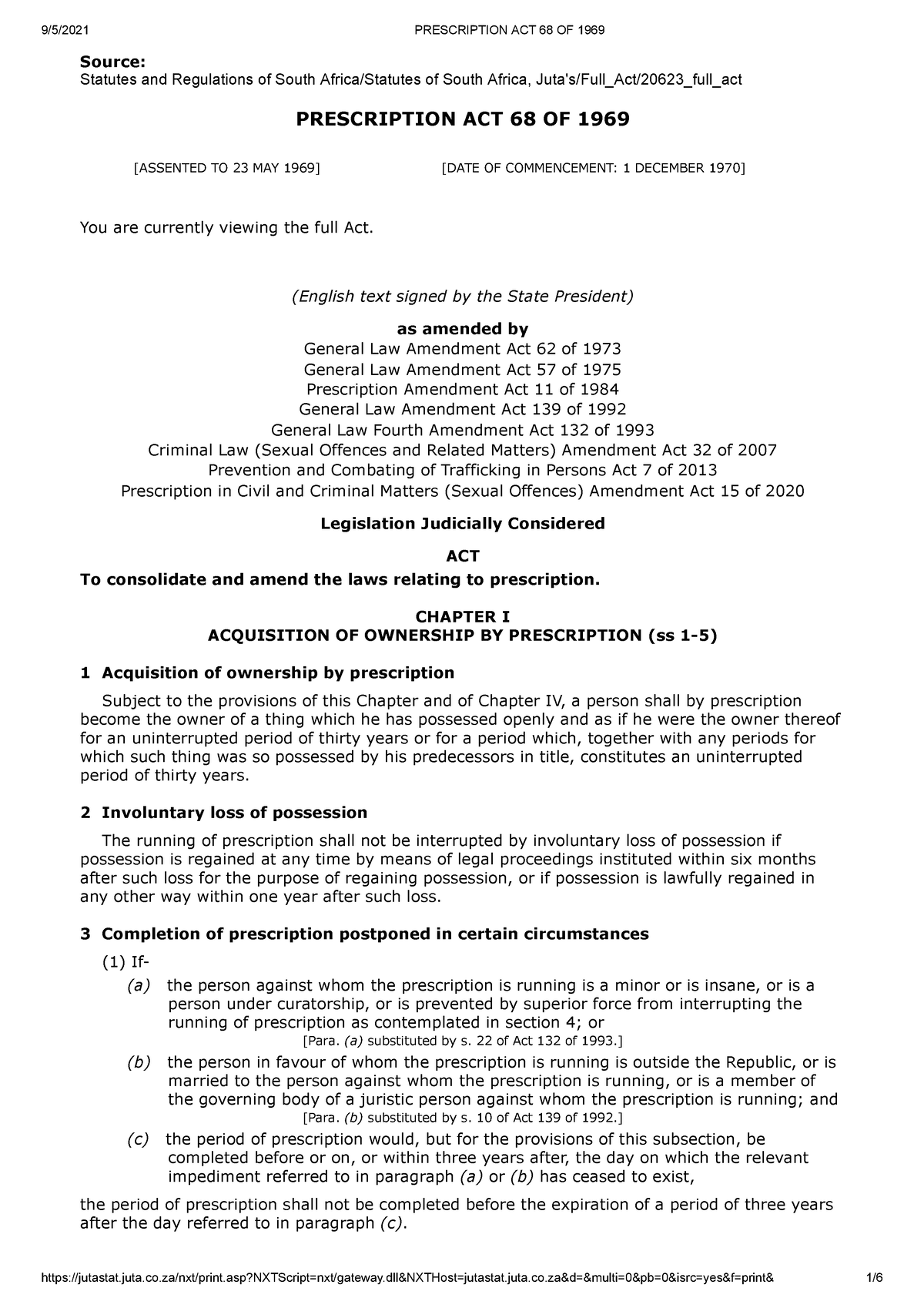 Prescription Act 68 Of 1969 - Source: Statutes And Regulations Of South ...