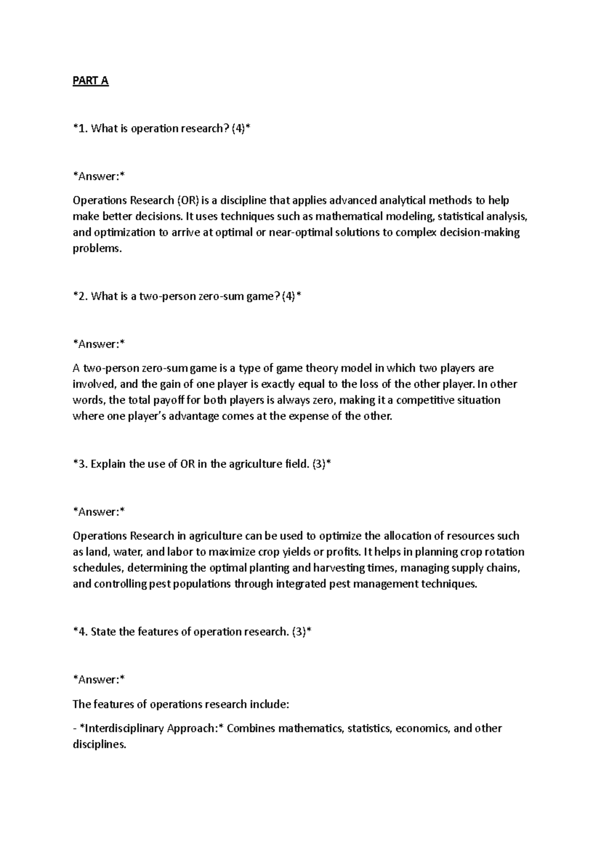 OR IMP - PART A 1. What is operation research? (4) Answer: Operations ...