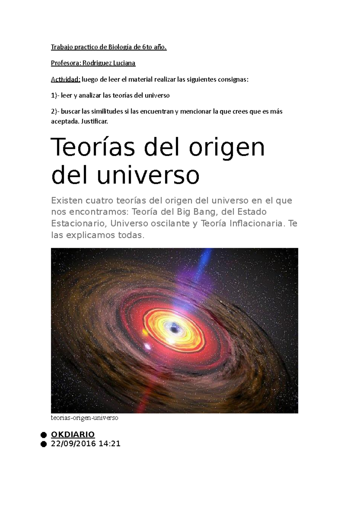 Trabajo Practico De Biologia De 6to Ano Profesora Rodriguez Luciana Actividad Luego De Leer El Studocu