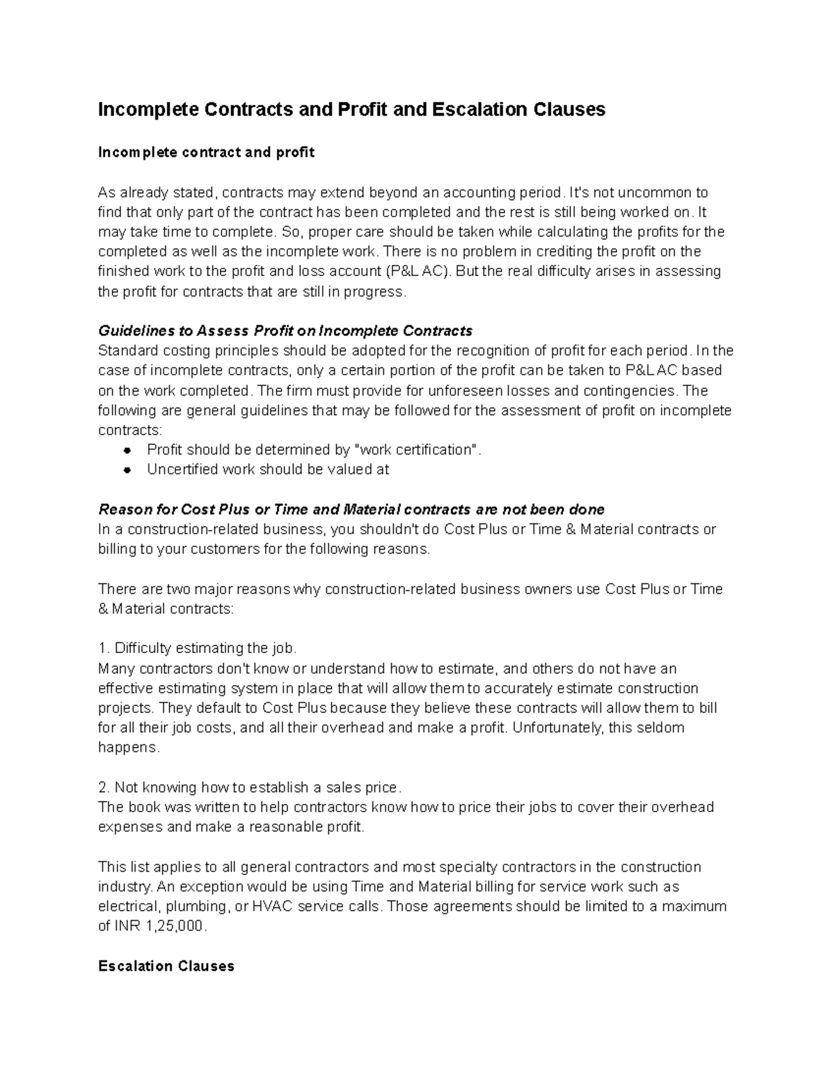 Incomplete Contracts and Profit and Escalation Clauses - It's not ...