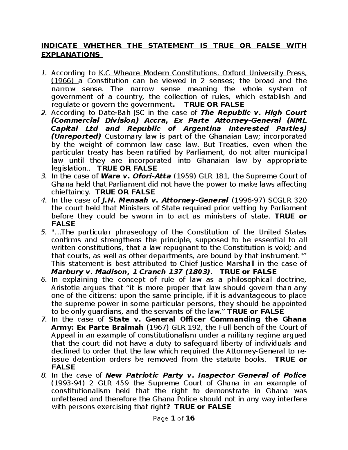 Preplex true or False revision - INDICATE WHETHER THE STATEMENT IS TRUE ...