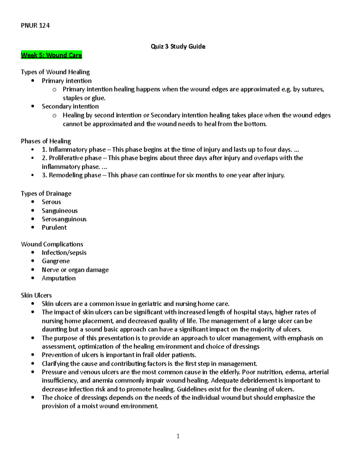 Quiz 3 Study Guide Quiz 3 Study Guide Week 5 Wound Care Types of