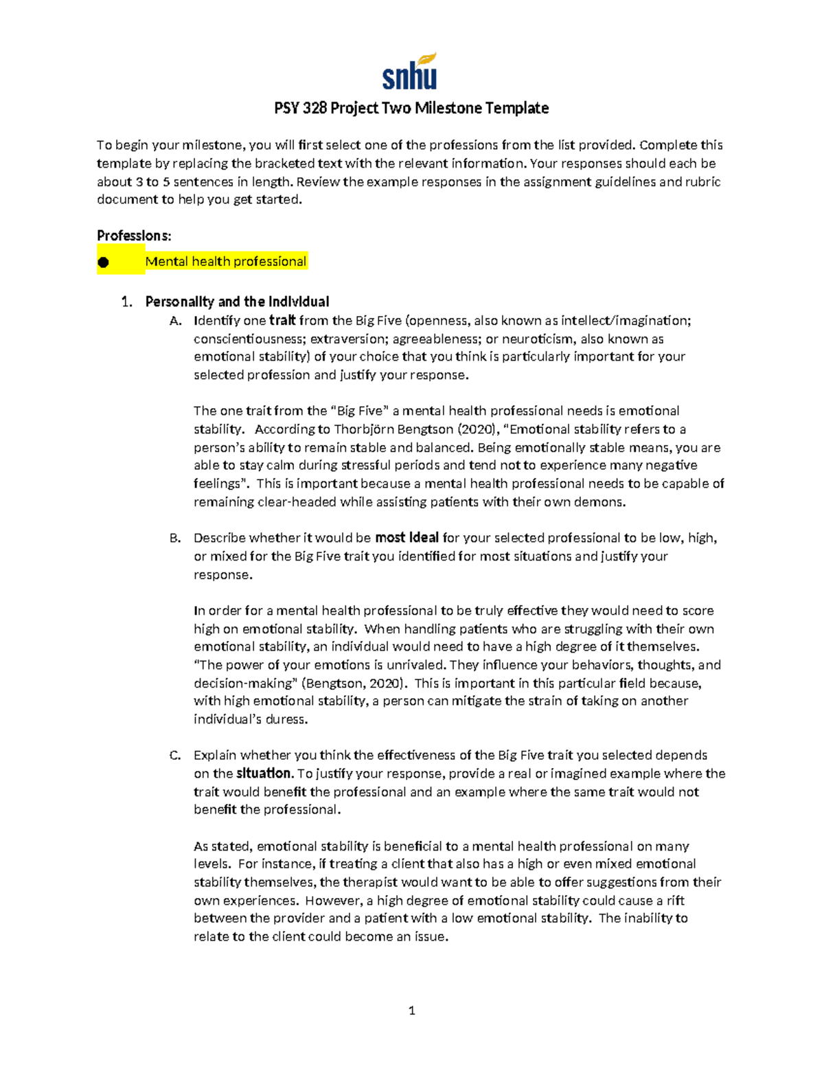 PSY 328 Project Two Milestone - Complete this template by replacing the ...