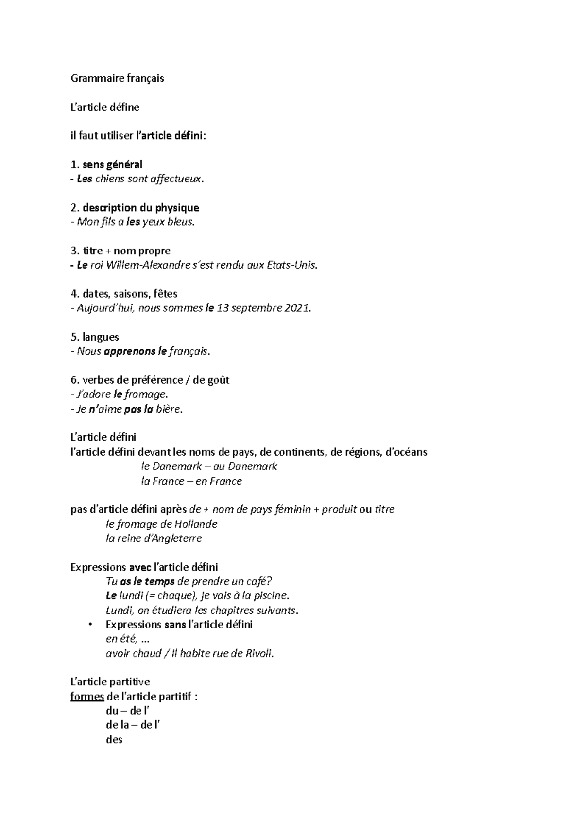 Grammaire français Grammaire français L’article défine il faut