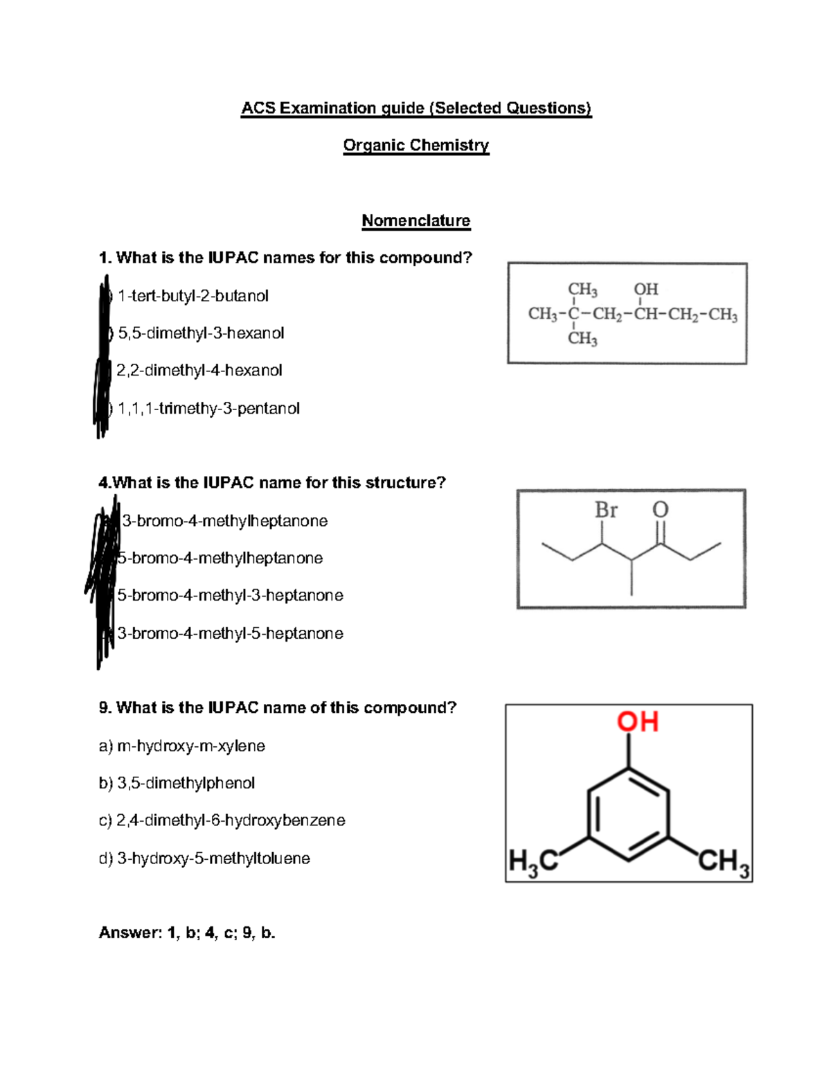 Organic Chemistry ACS Sample Questions ACS Examination guide