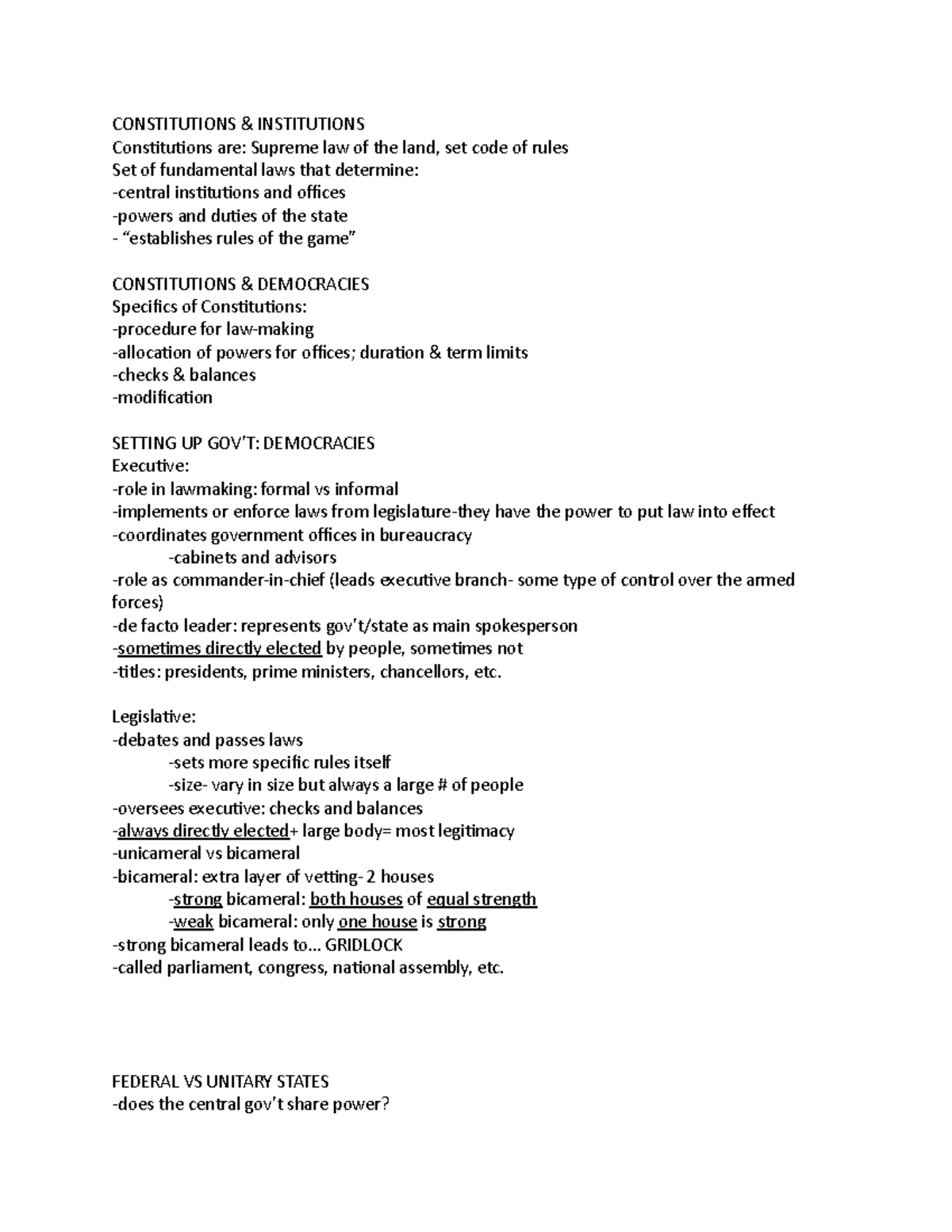 Poli 2053-lec3 - Lecture/PowerPoint 3 notes (Test 1) - CONSTITUTIONS ...