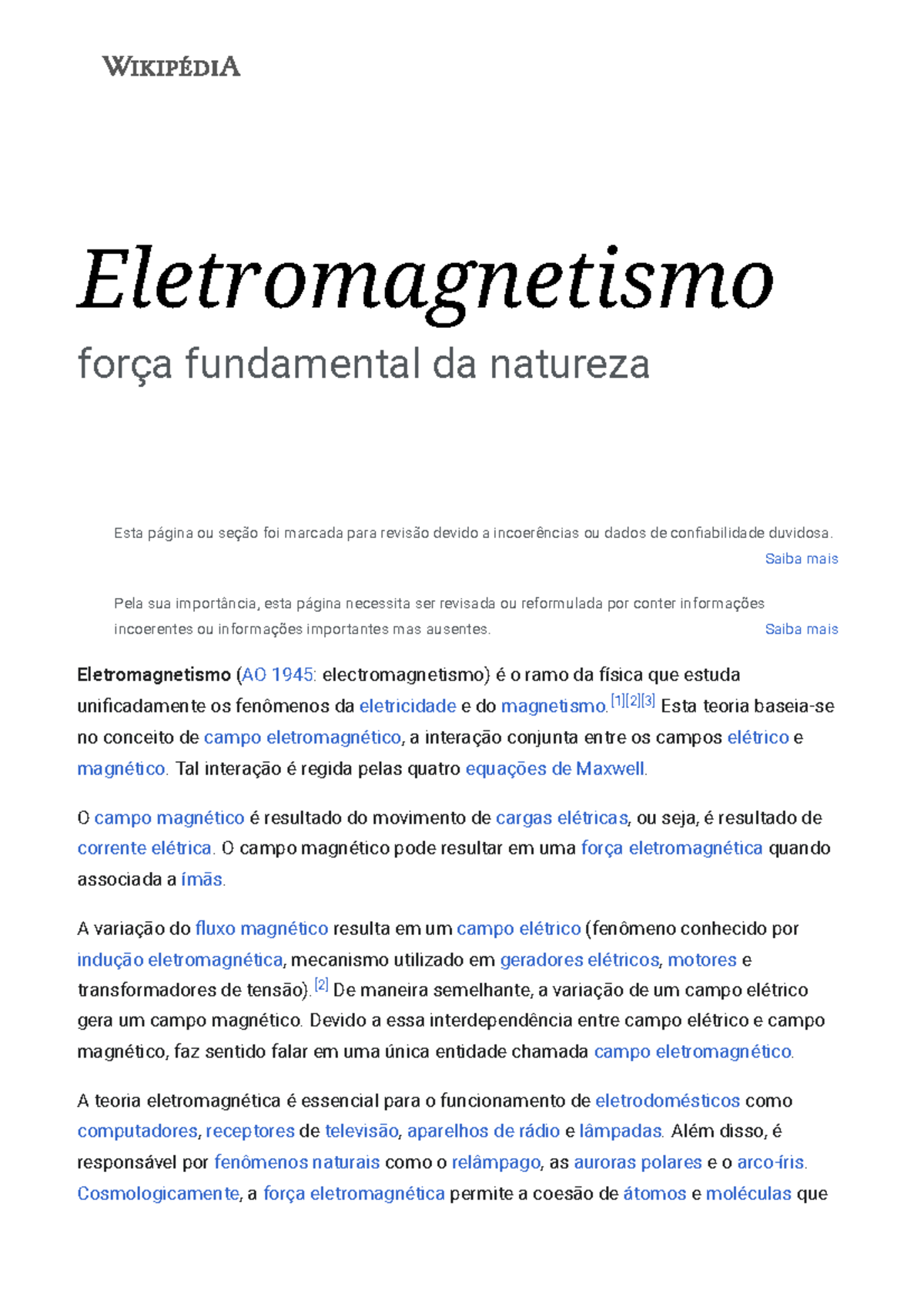 Eletromagnetismo – Wikipédia, A Enciclopédia Livre - Eletromagnetismo ...