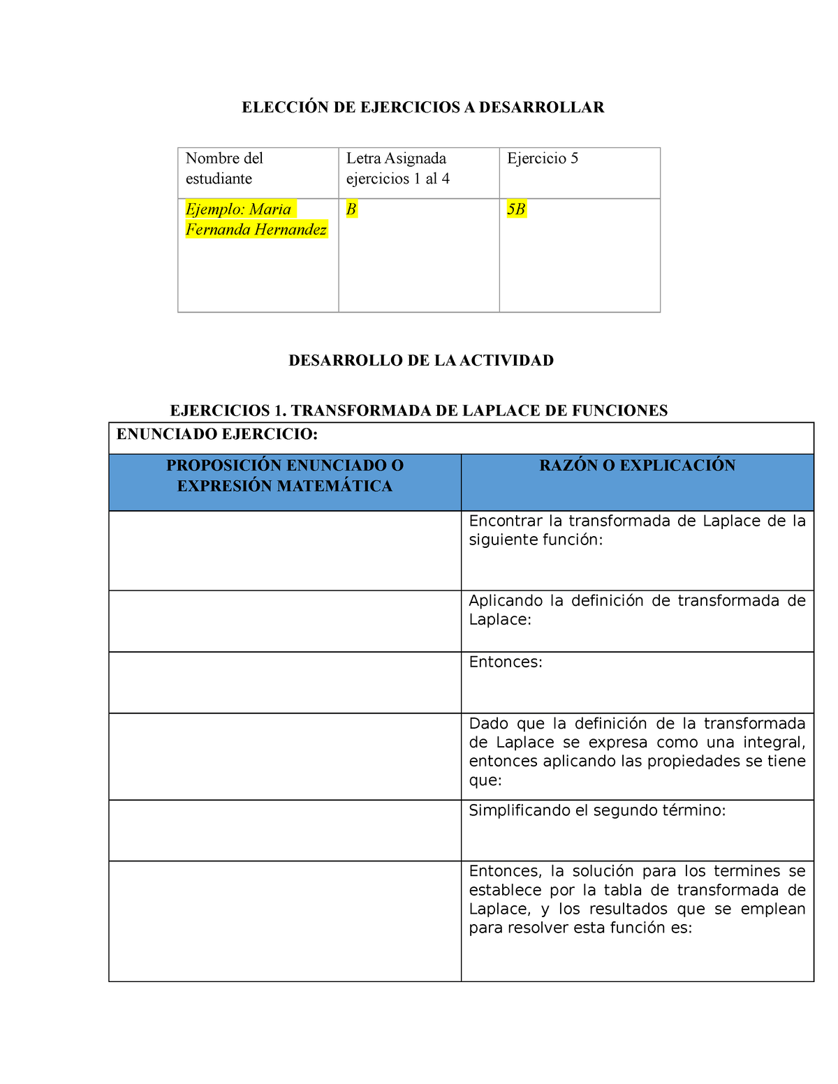 Ejercicios B - Evaluacion - ELECCIÓN DE EJERCICIOS A DESARROLLAR Nombre ...