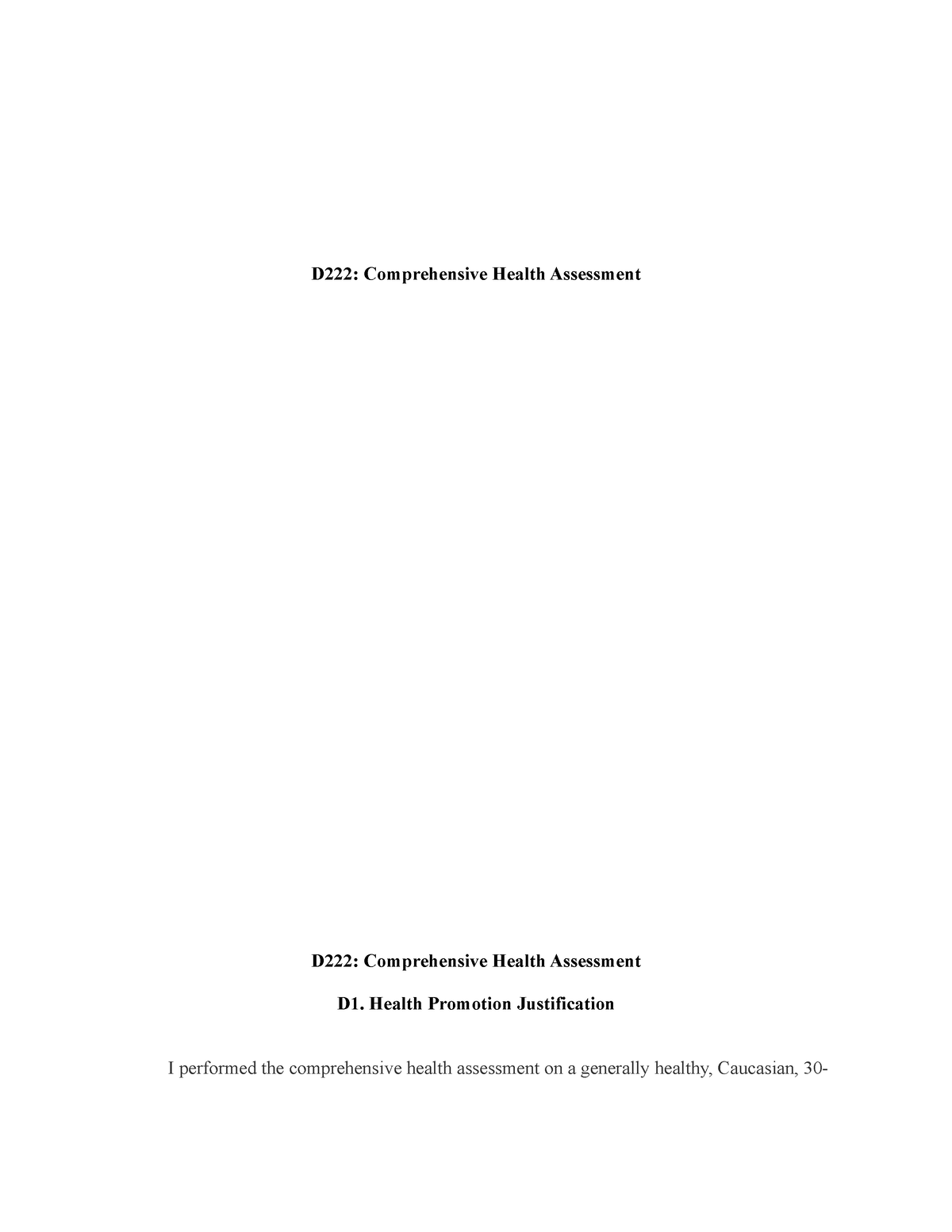 D222 Comprehensive Health Assessment Template (1) - D222: Comprehensive ...