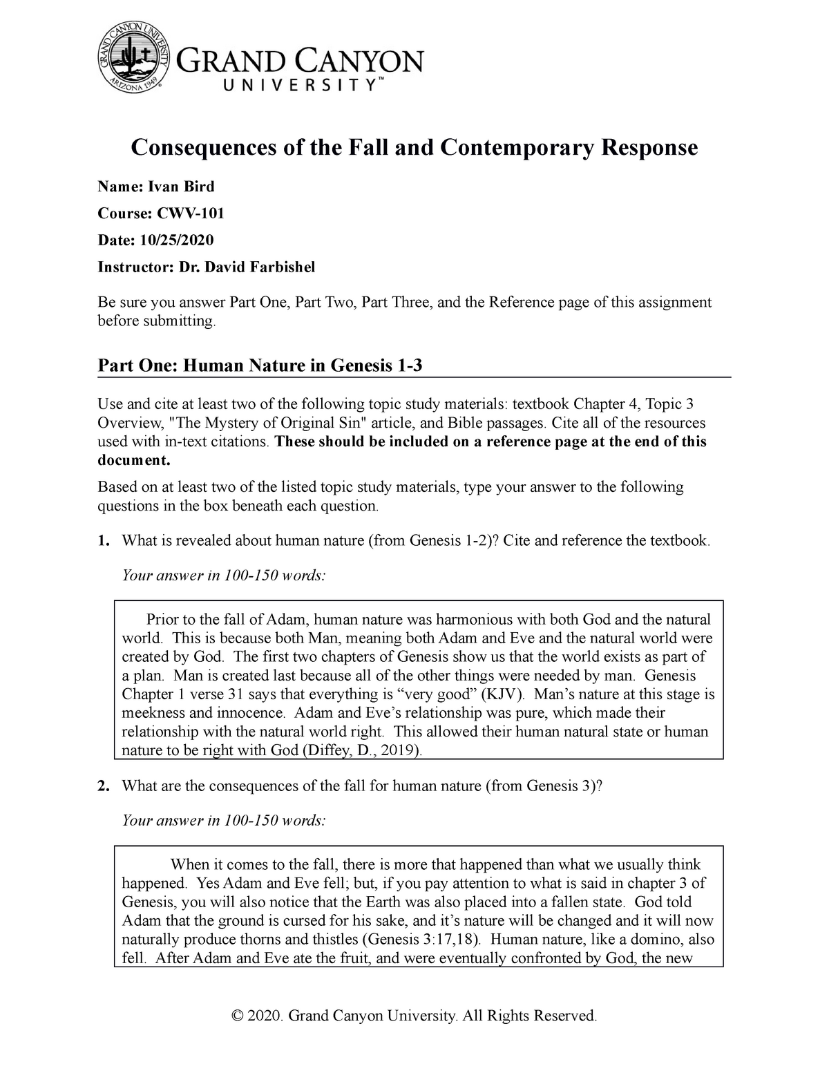 CWV 101 301 RS T3Conseq Of The Fall Contemporary Response - Consequences of  the Fall and - Studocu
