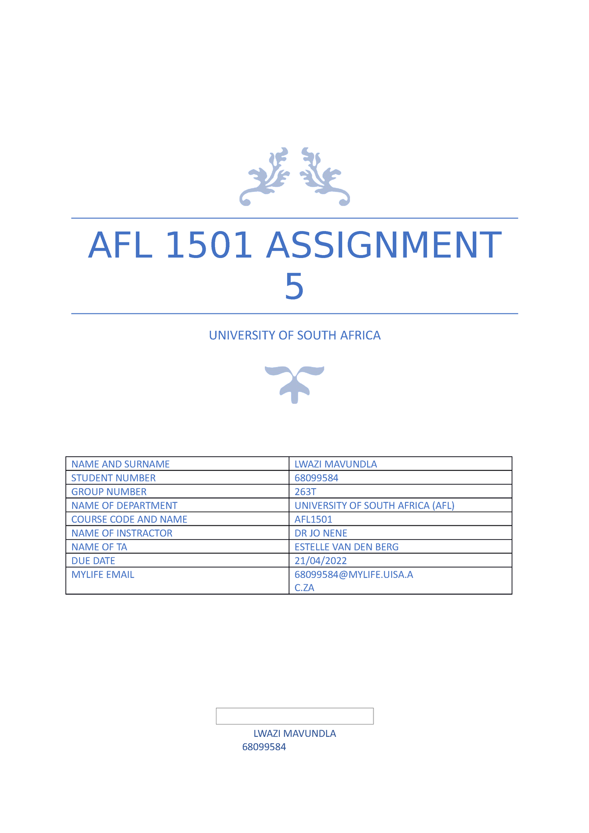 afl1501 assignment 5 semester 2