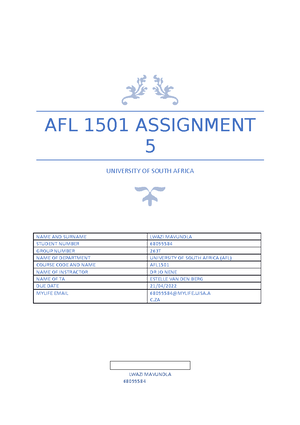 assignment 5 afl1501