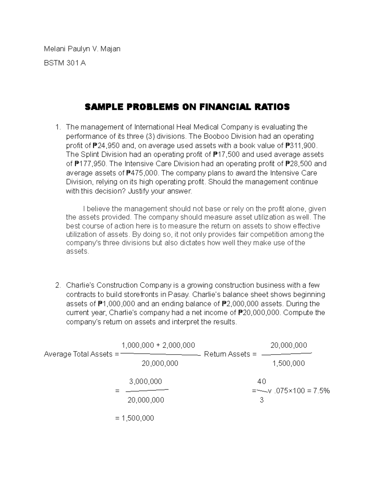 07 Activity 2 - Melani Paulyn V. Majan BSTM 301 A SAMPLE PROBLEMS ON ...