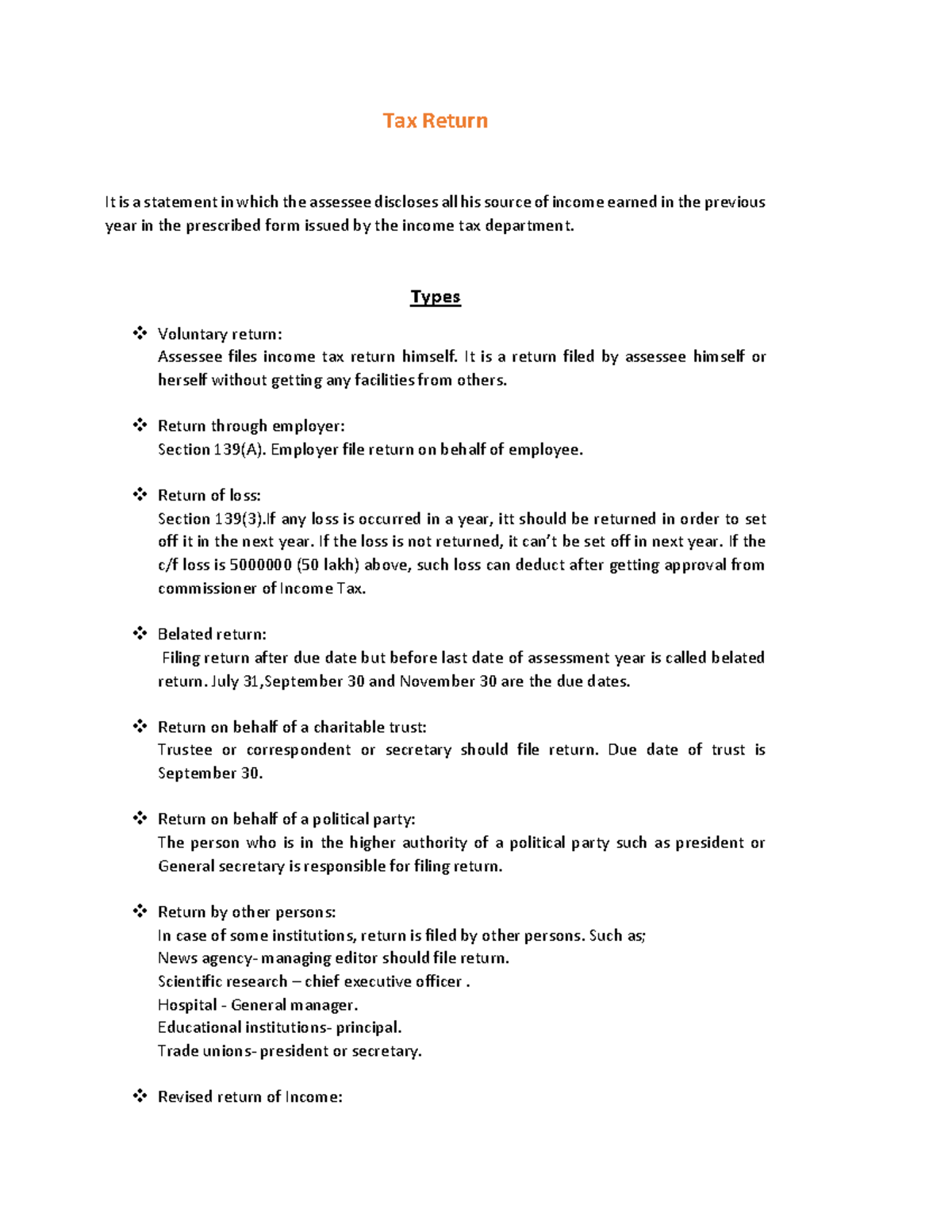 Tax Return and types - Tax Return It is a statement in which the ...