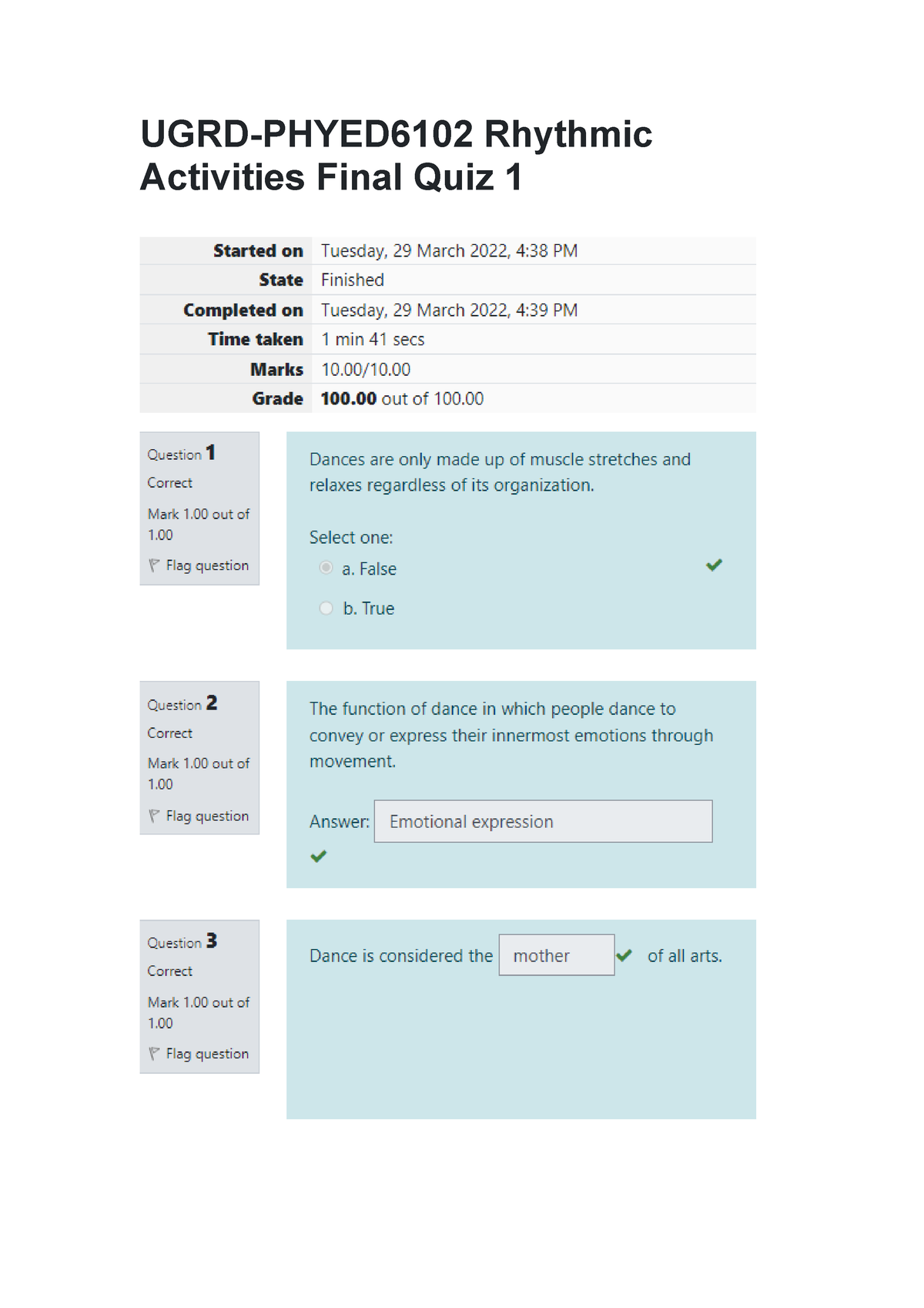 UGRD- Phyed 6102 Rhythmic Activities Final Quiz 1 - Rhythmic Activities ...