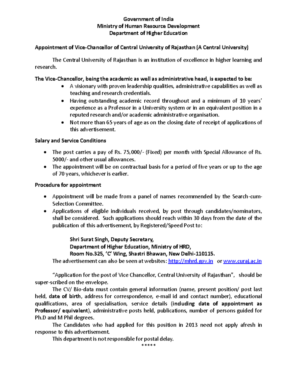 CU of Rajasthan - .................. - Government of India Ministry of ...