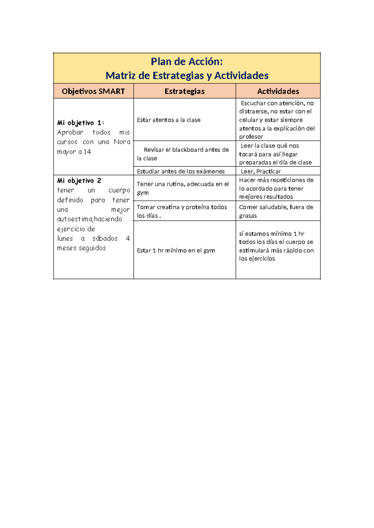 Smart - Plan de Acción: Matriz de Estrategias y Actividades Objetivos ...