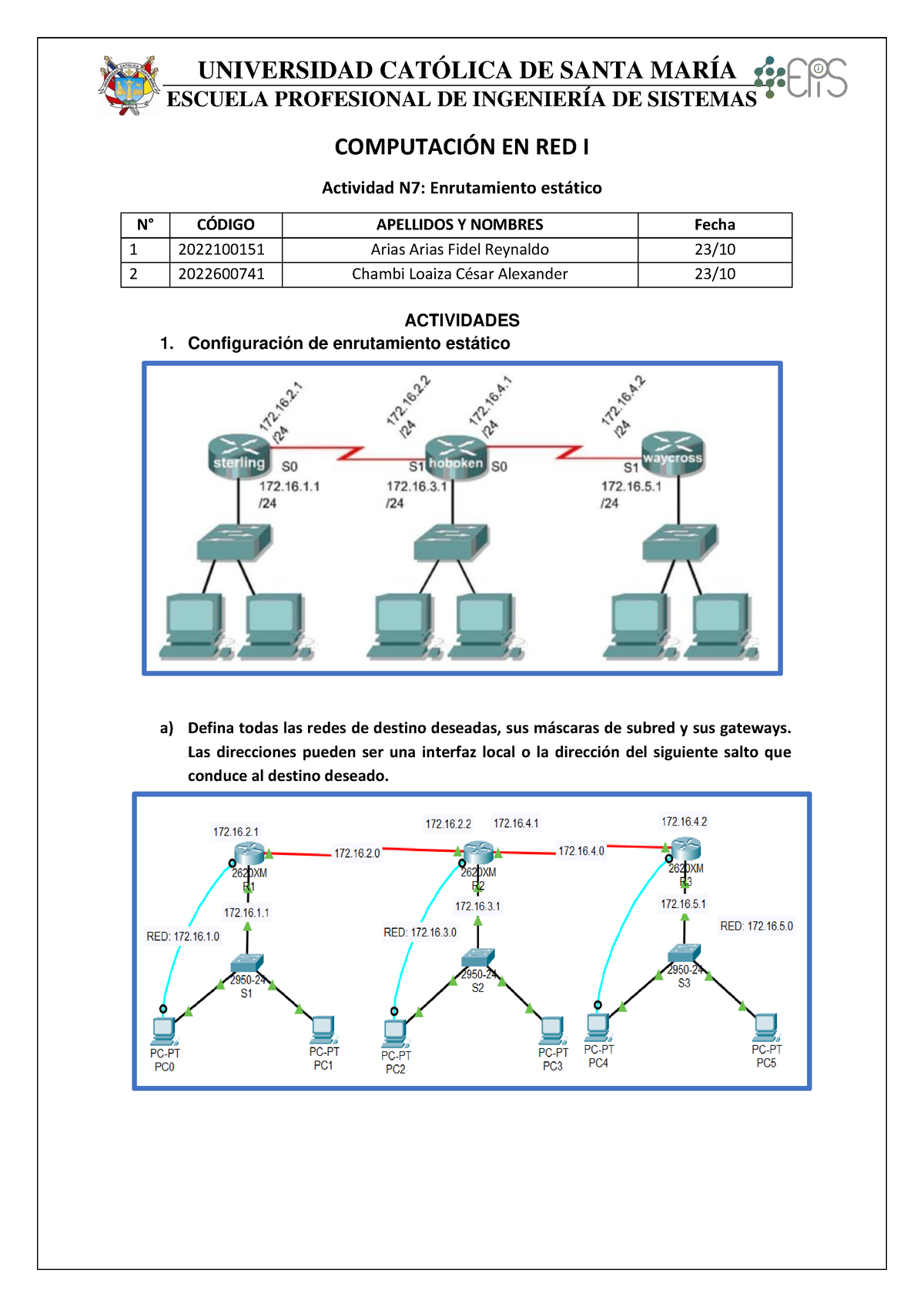 Actividad N7-Enrutamiento-Estatico - ESCUELA PROFESIONAL DE INGENIERÍA ...