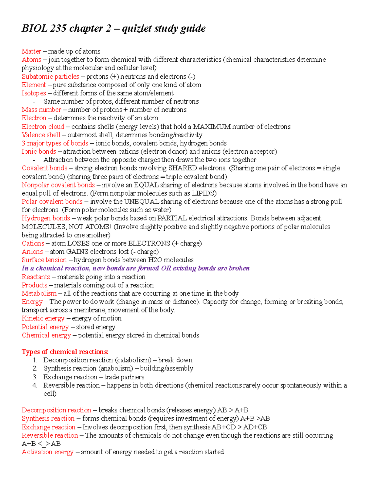 Biol 235 Chapter 2 Quizlet Biol 235 Chapter 2 Quizlet Study Guide
