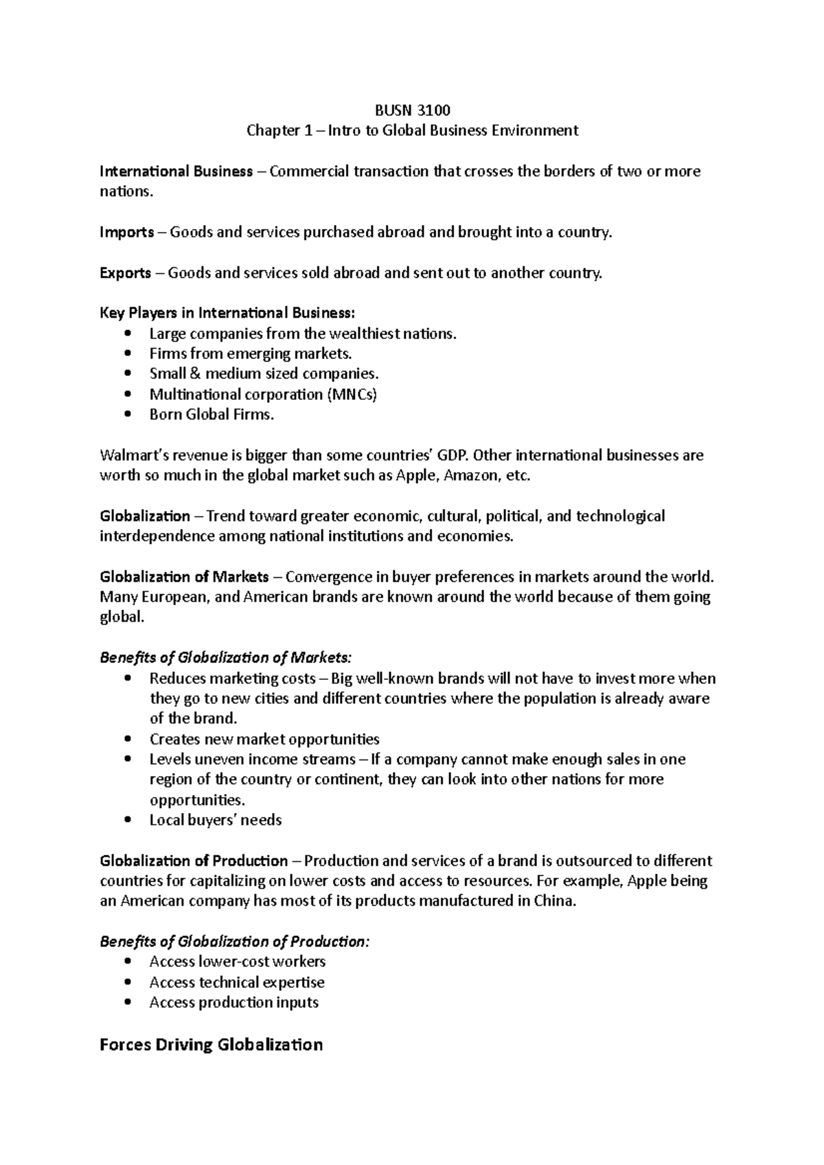 BUSN 3100 - Chapter 1 Lecture Notes - BUSN 3100 Chapter 1 – Intro to ...