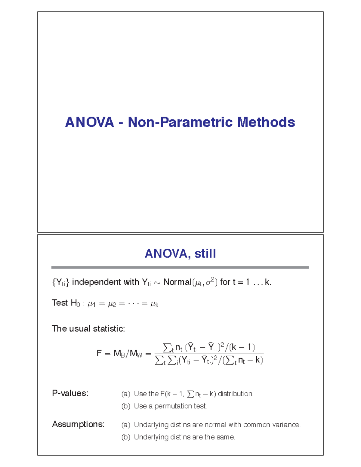Anova nonparametric methods ANOVA NonParametric Methods ANOVA