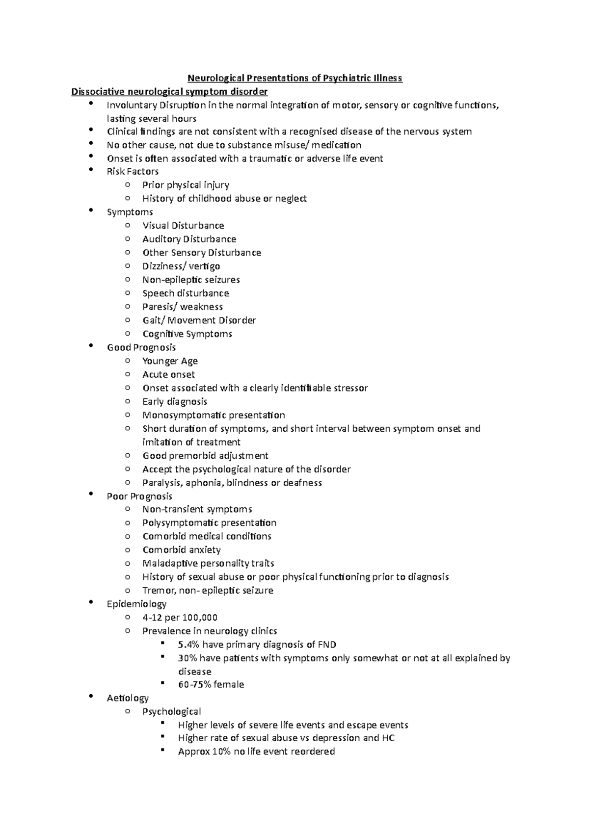 Neurological Presentations Of Psychiatric Illness - Neurological 