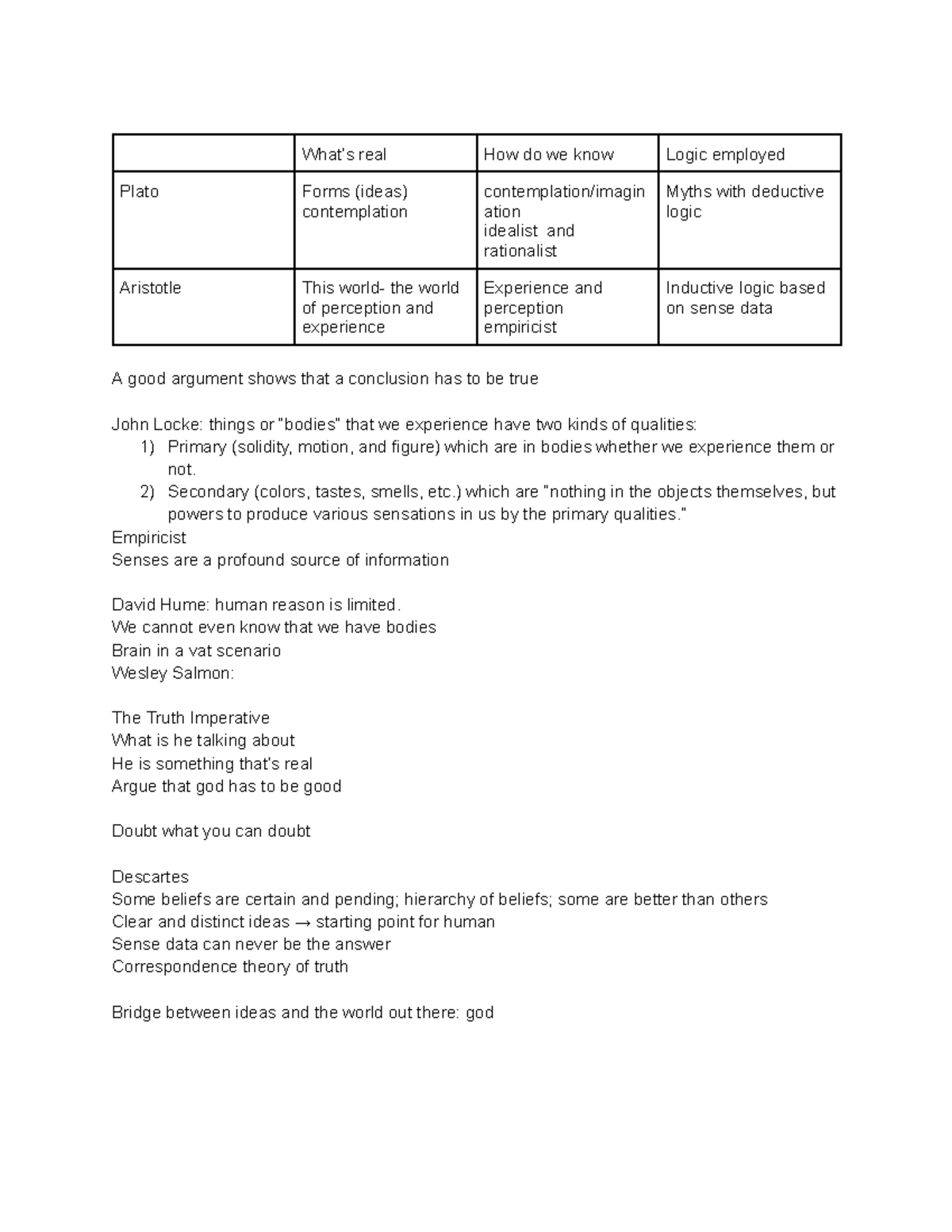 Philosopphy - Lecture notes on Plato and Aristotle - What’s real How do ...