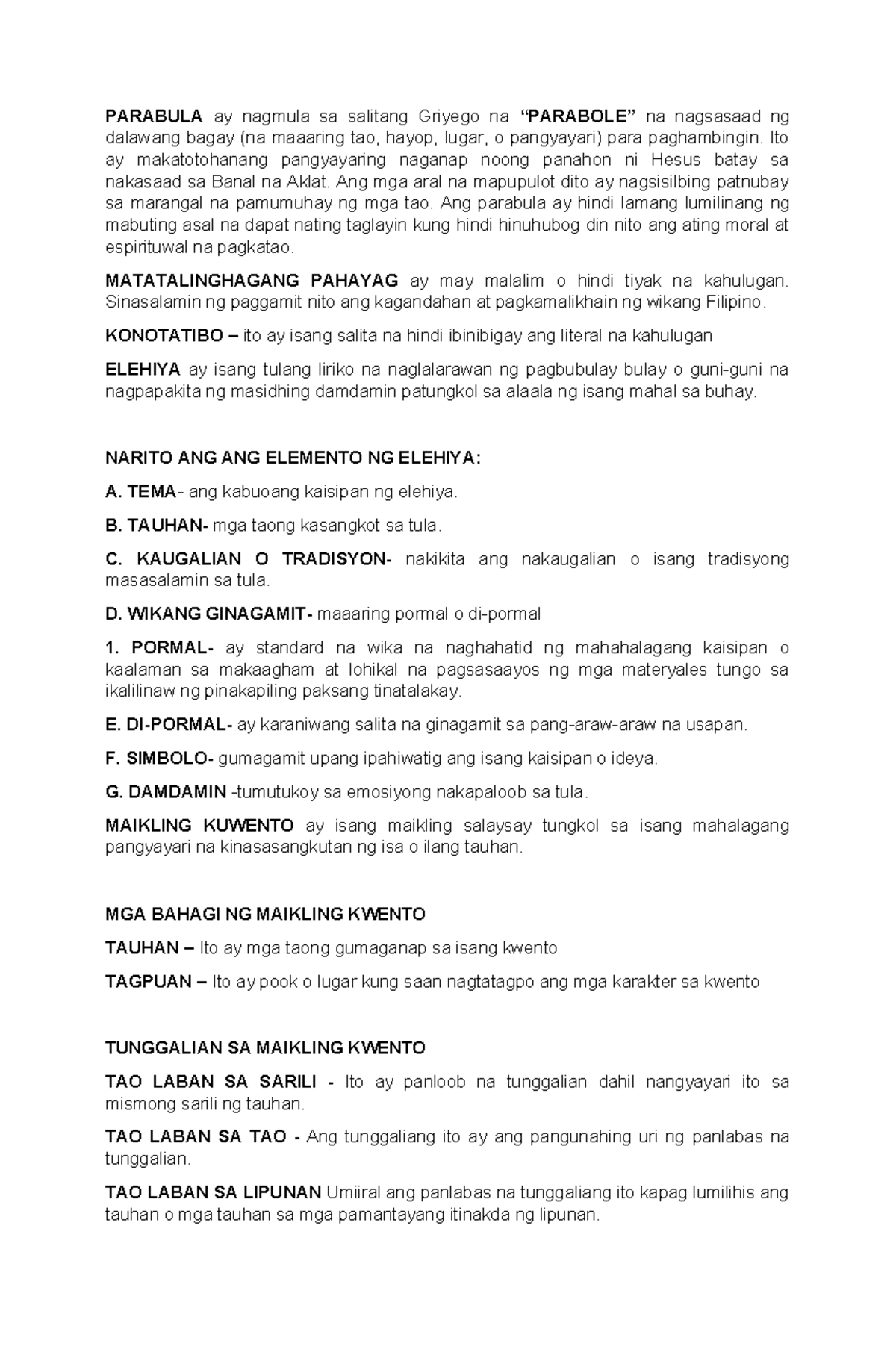 Filipino 9 - Reviewer - PARABULA ay nagmula sa salitang Griyego na ...