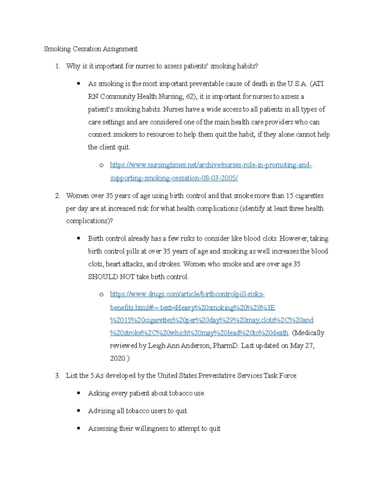 Smoking Cessation Assignment S. (ATI RN Community Health Nursing, 62