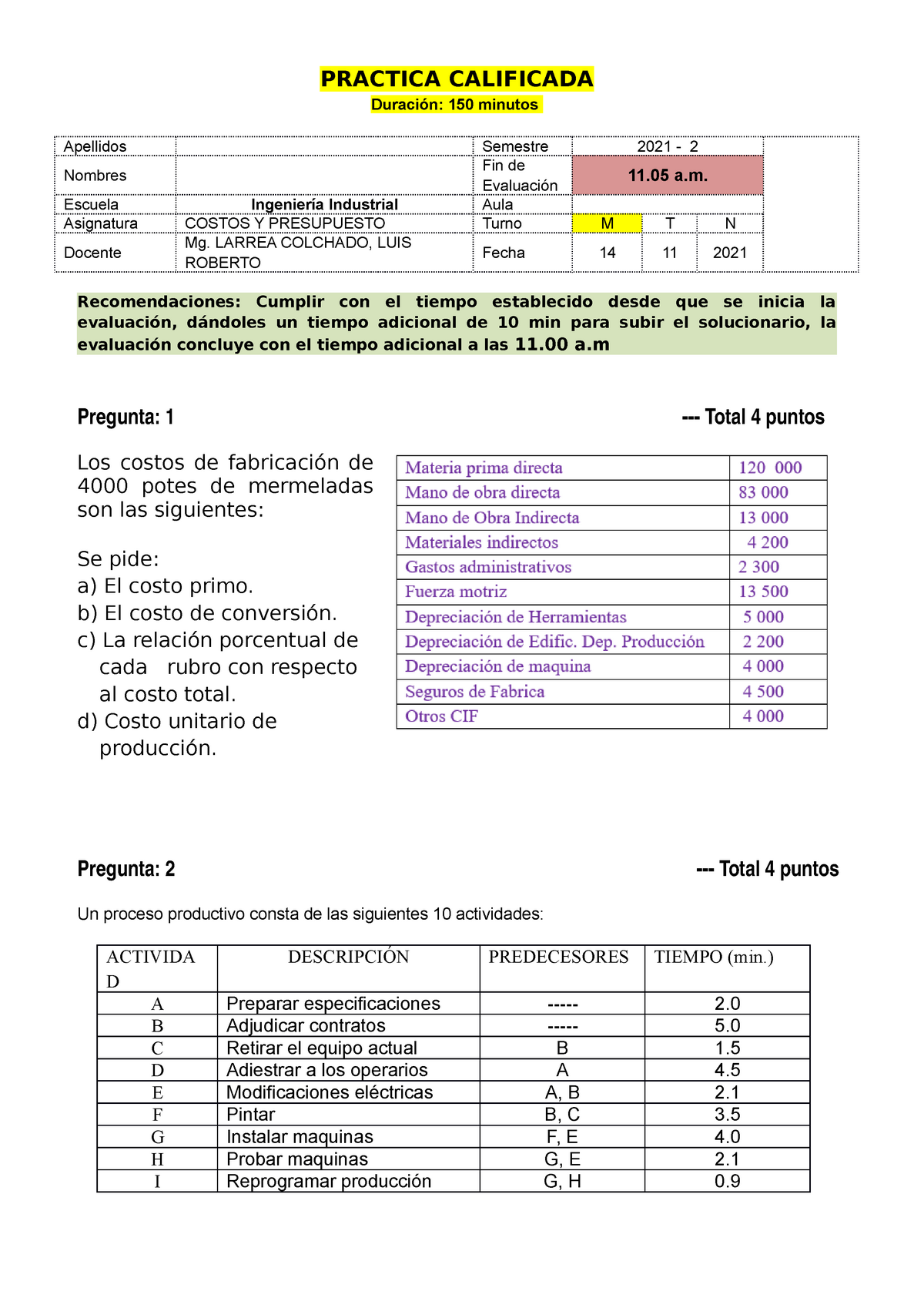 Practica Calificada Apuntes Curso Ri Costos Y Presupuestos Hot Sex Picture