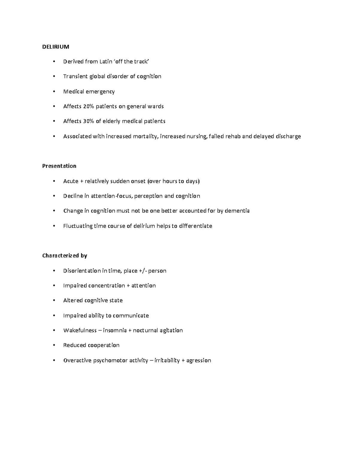 Delirium - geriatric : class summary and discussion - DELIRIUM Derived ...