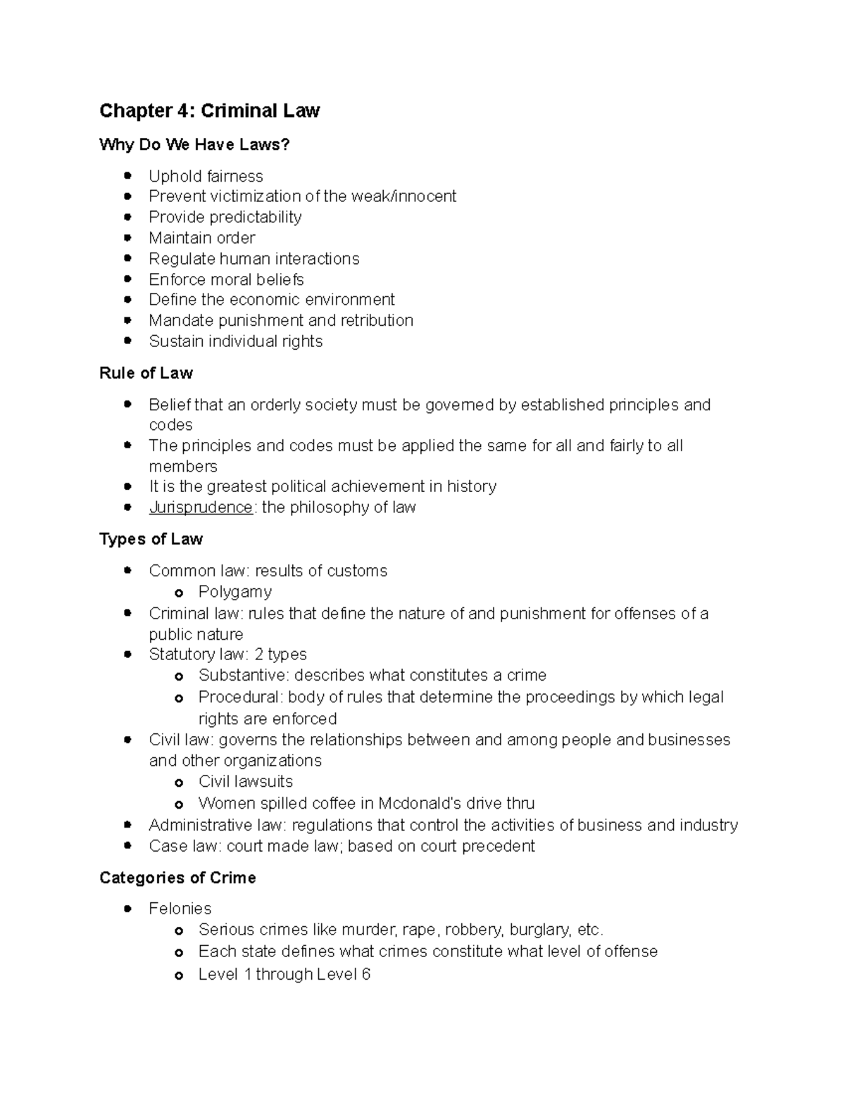 Chapter 4 Lecture Notes - Chapter 4: Criminal Law Why Do We Have Laws ...