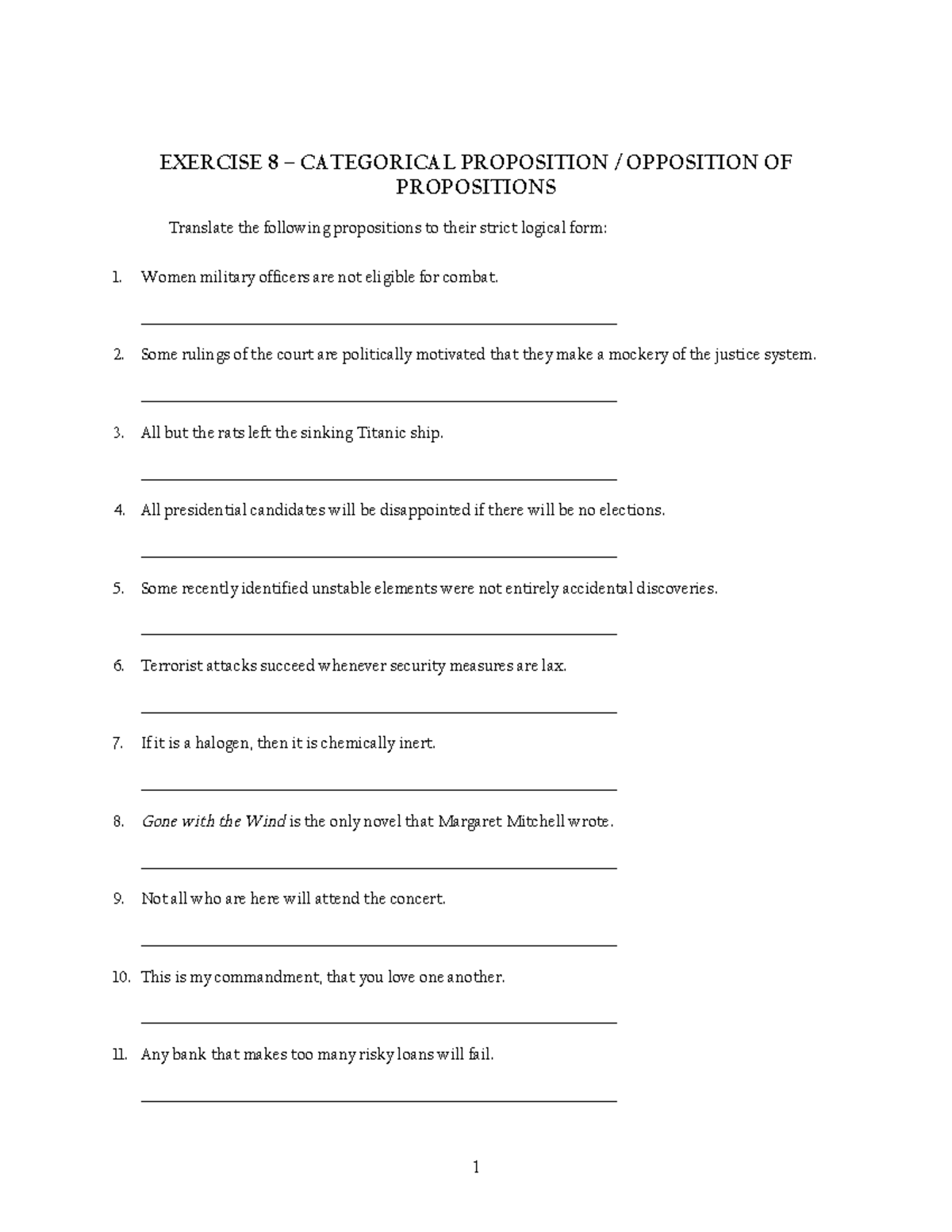 Exercise 8, 9, 10 – Categorical Proposition AND Syllogism copy2 ...