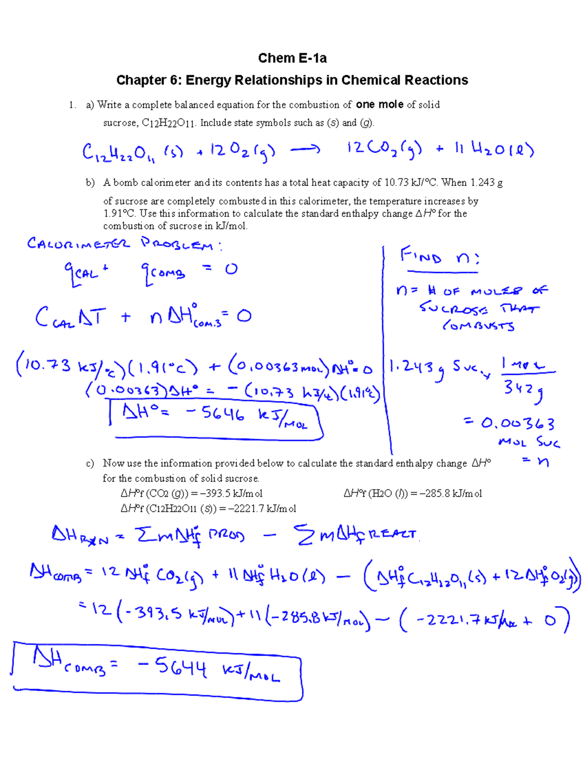 Chapter 6 Review Notes General Chemistry - Chem E-1a Chapter 6: Energy ...