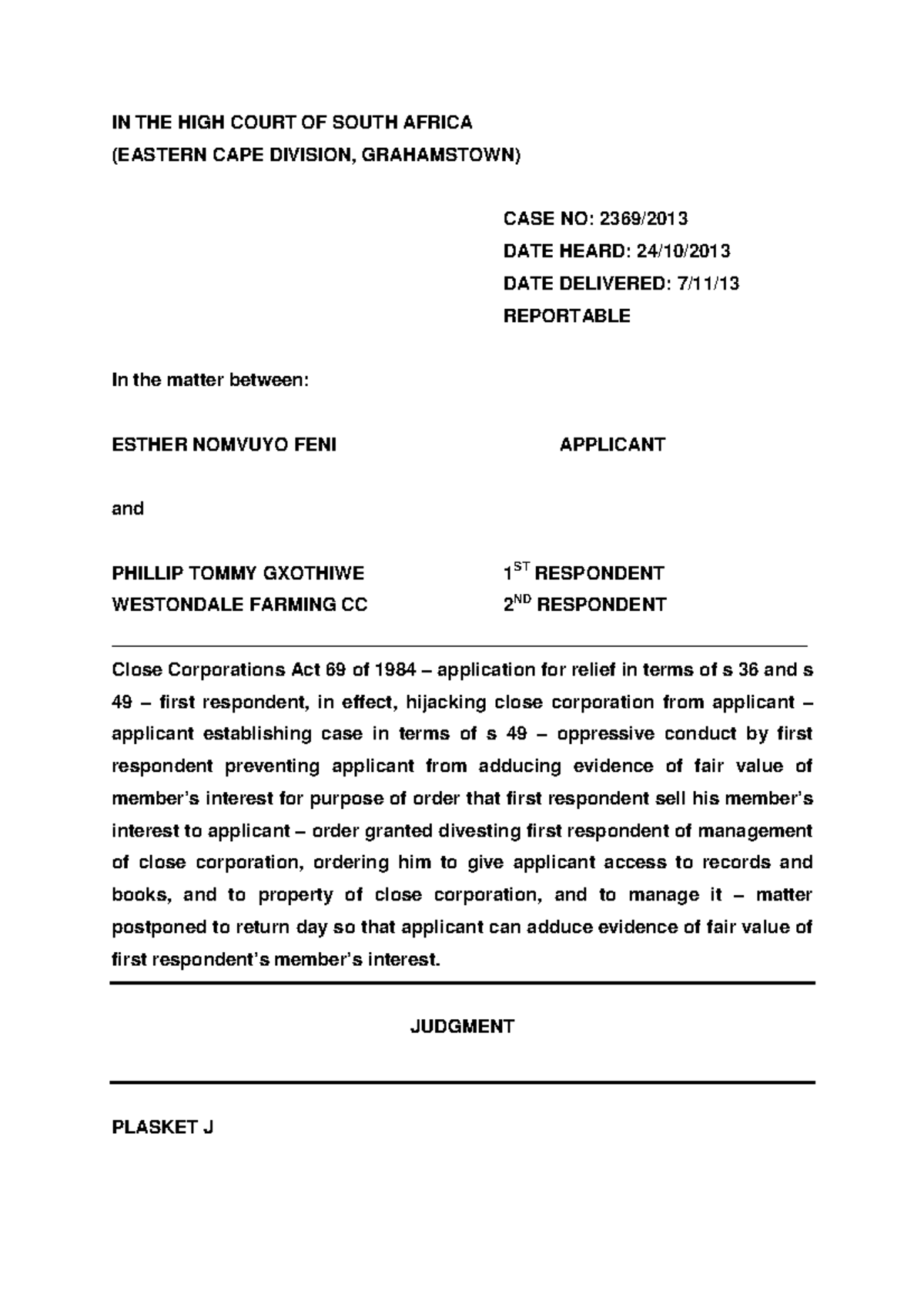 IN THE HIGH Court OF South Africa - IN THE HIGH COURT OF SOUTH AFRICA ...