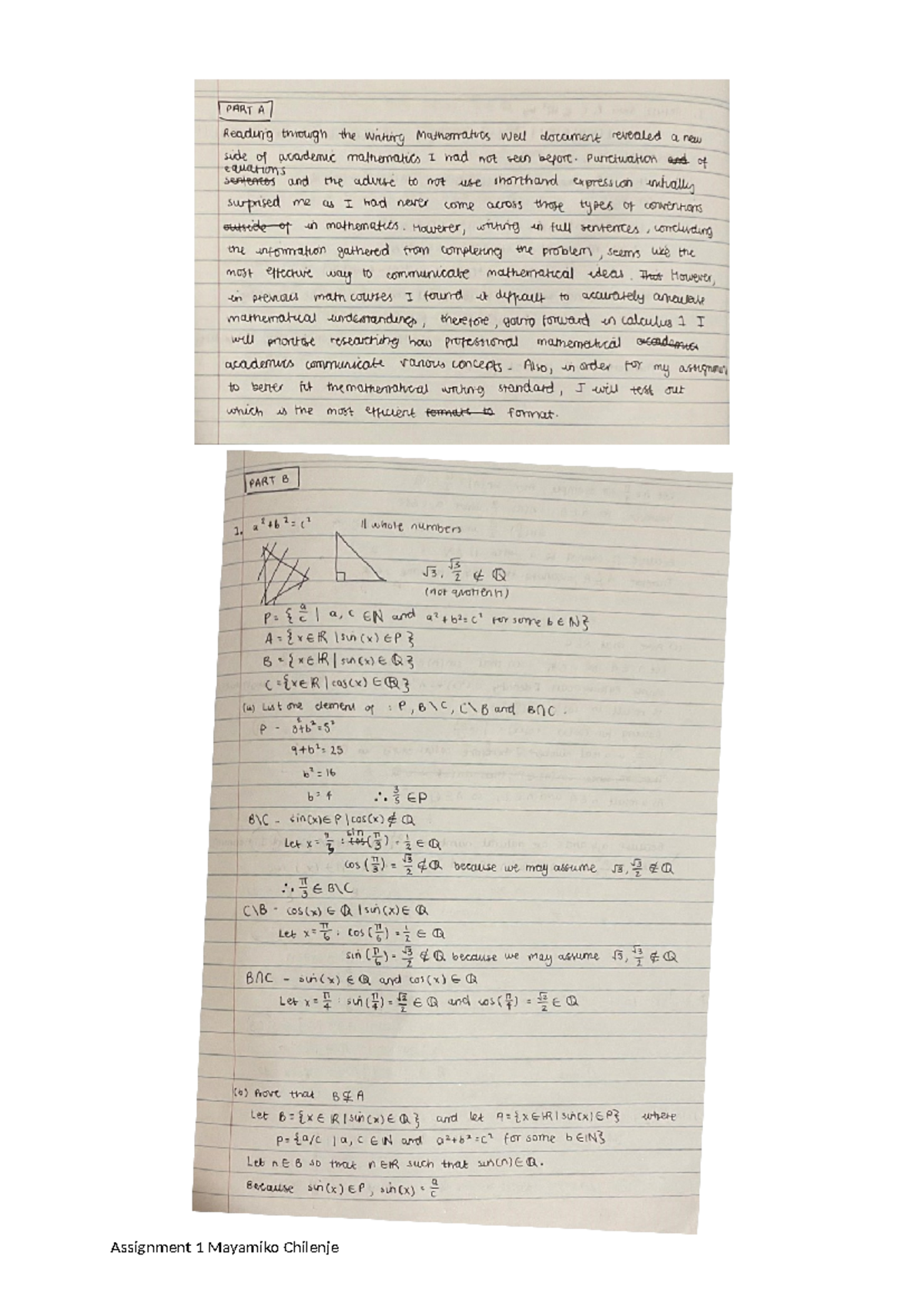 A1 - assignment - PART A Reading through the writing Mathematics well ...