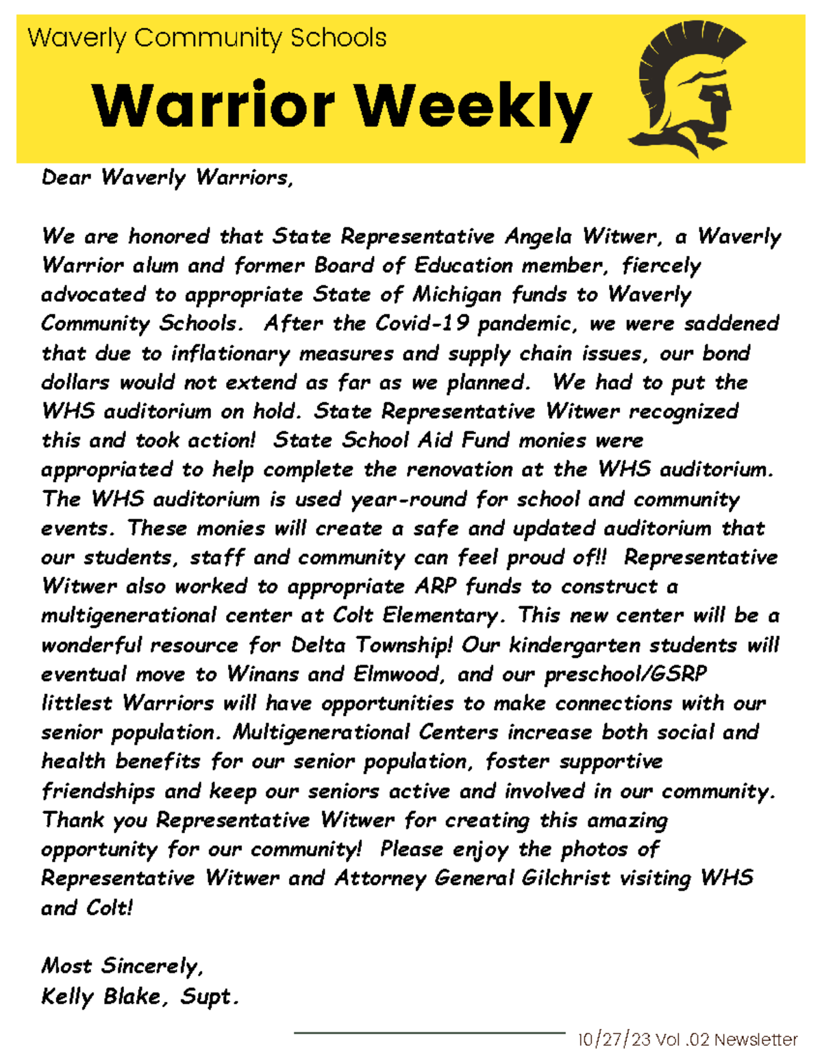 October 27, 2023 Warrior Weekly - Waverly Community Schools Warrior ...