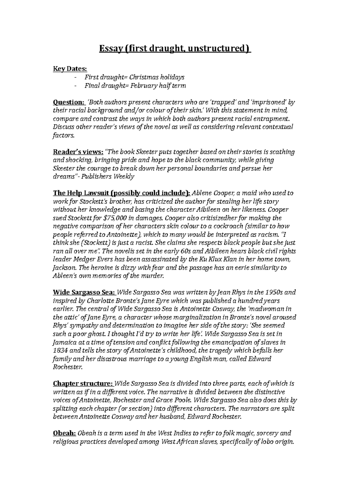 English Coursework - Assignment 1 - Essay (first draught, unstructured ...