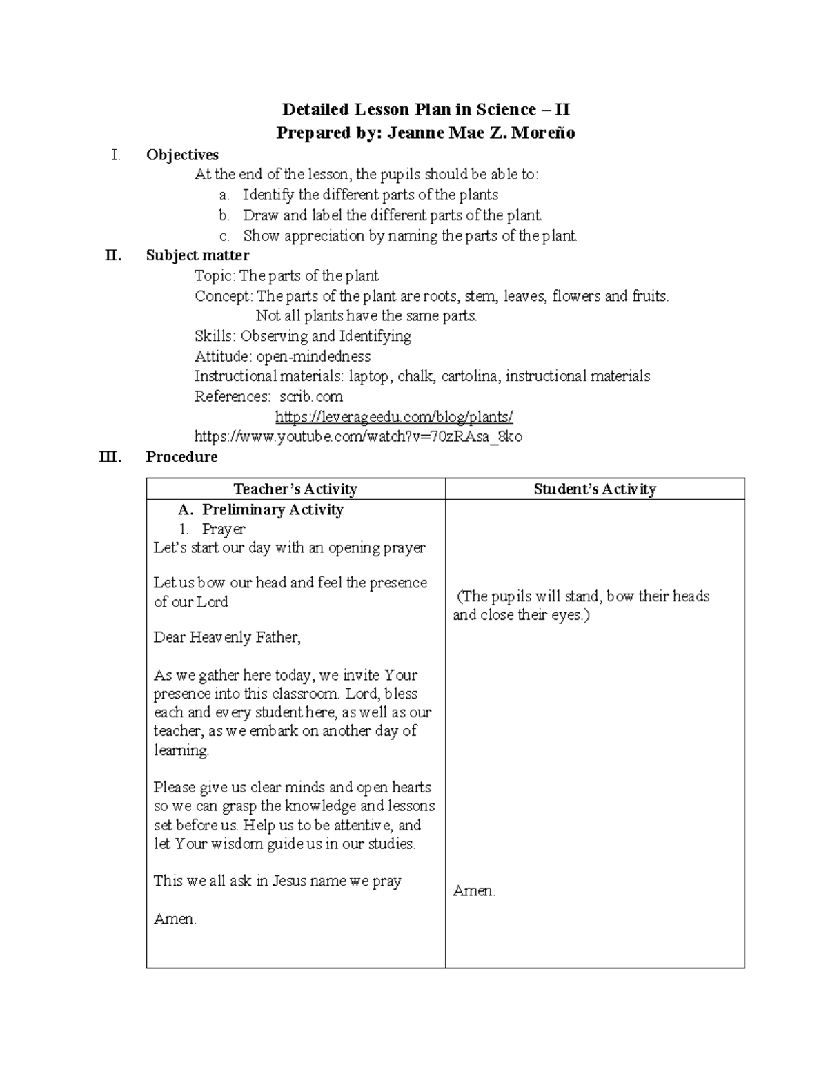 Lesson PLAN - Detailed Lesson Plan in Science – II Prepared by: Jeanne ...