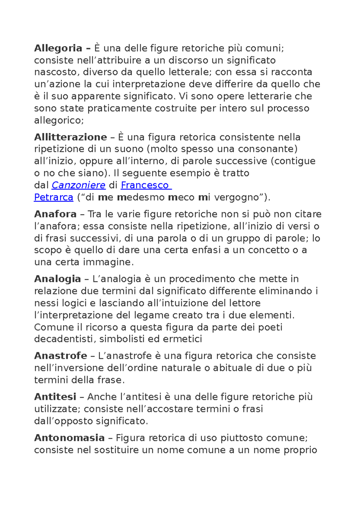 Figure Retoriche Allegoria È una delle figure retoriche più comuni