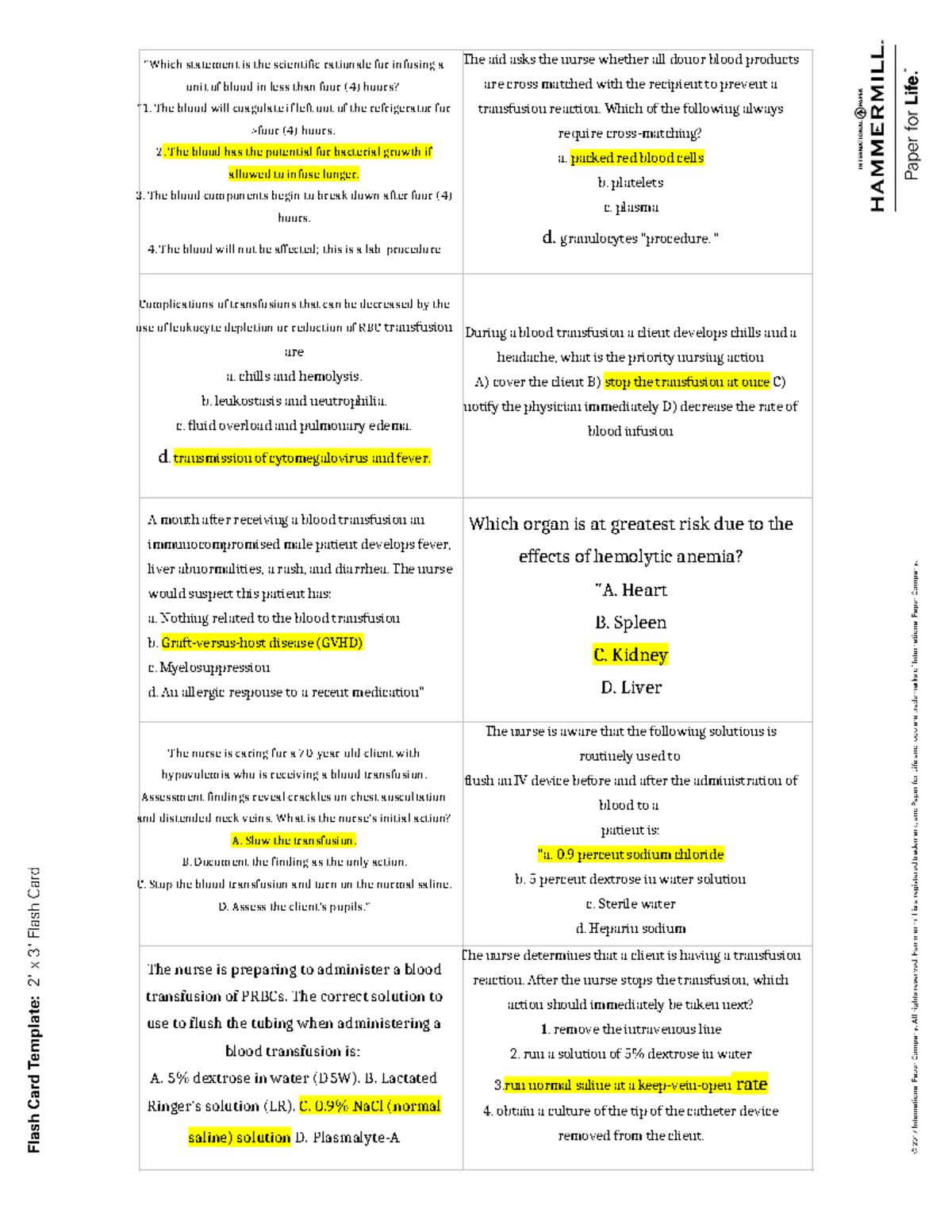NUR 170 Blood transfusion Questions "Which statement is the
