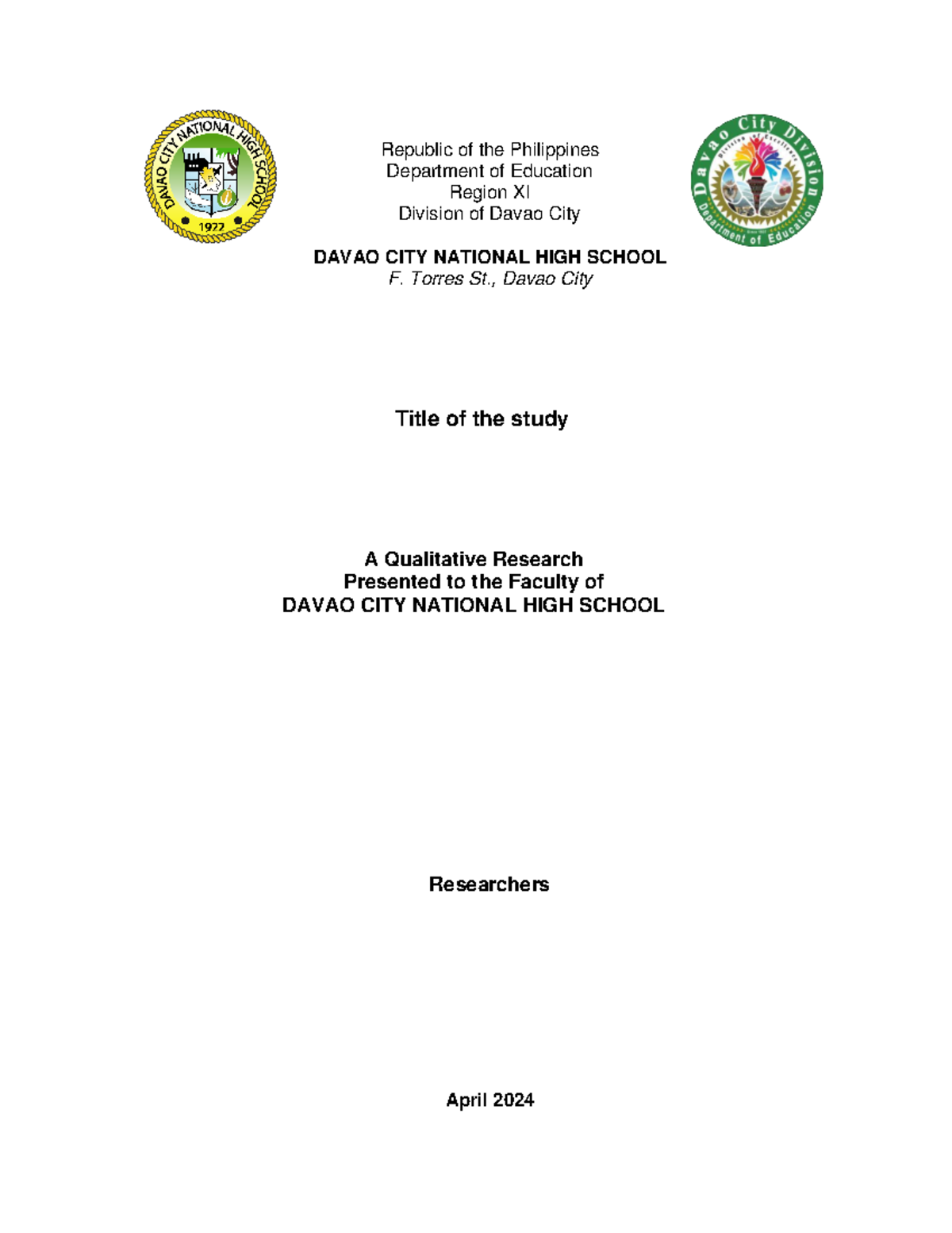 Quali Research Guidelines Format - i Republic of the Philippines ...