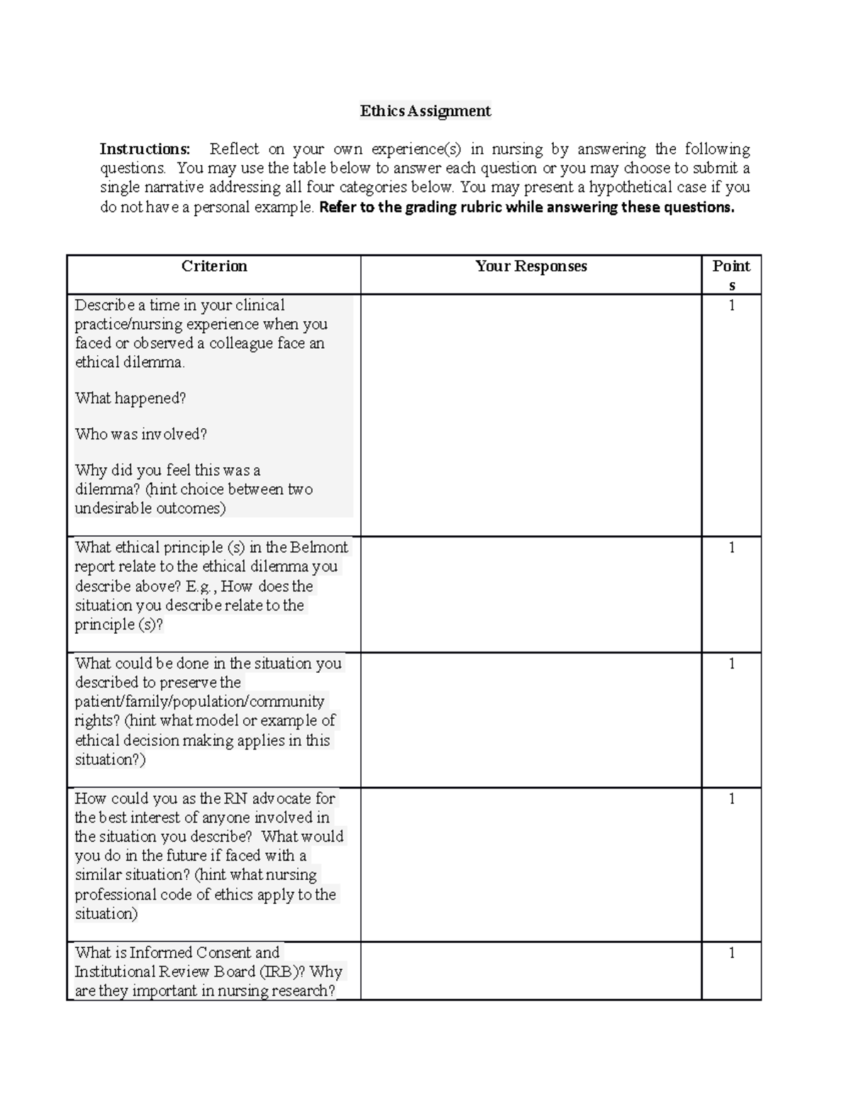 Ethics Assignment - I have no idea - Ethics Assignment Instructions ...