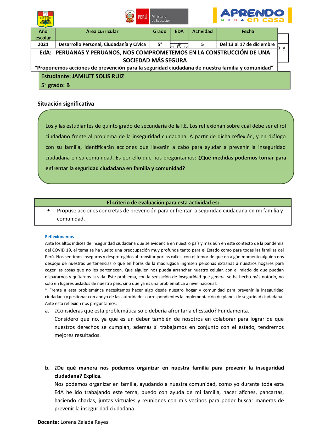 Ed A 9 ( Ficha 5) Solis 5° B - Competencia Convive Y Participa ...