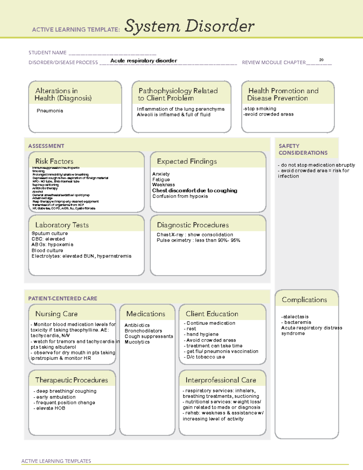 Pneumonia Focused Review - ACTIVE LEARNING TEMPLATES System Disorder ...