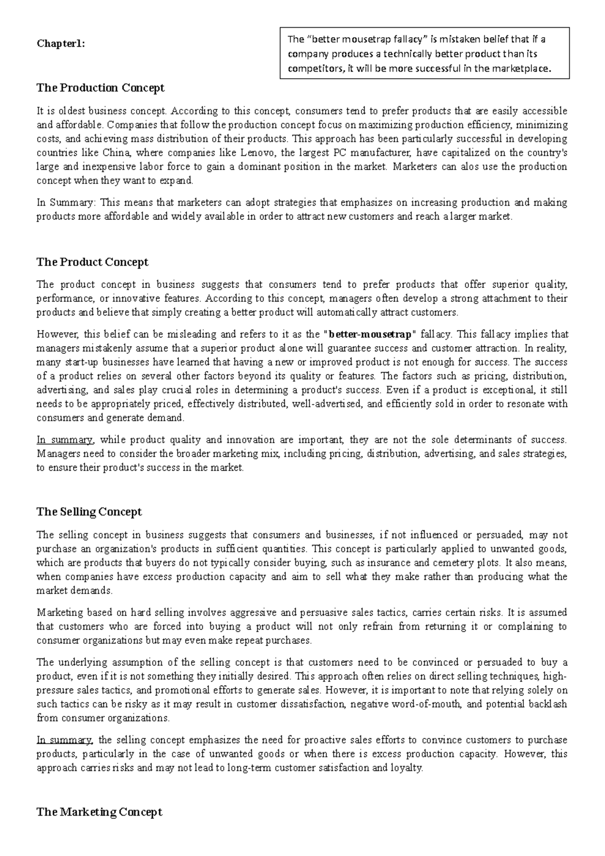 MM Notes - Summary complete a framework for marketing management ...