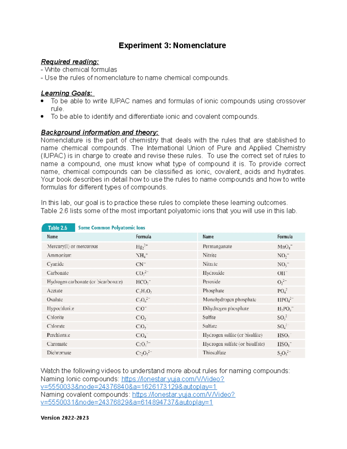 experiment 3 nomenclature