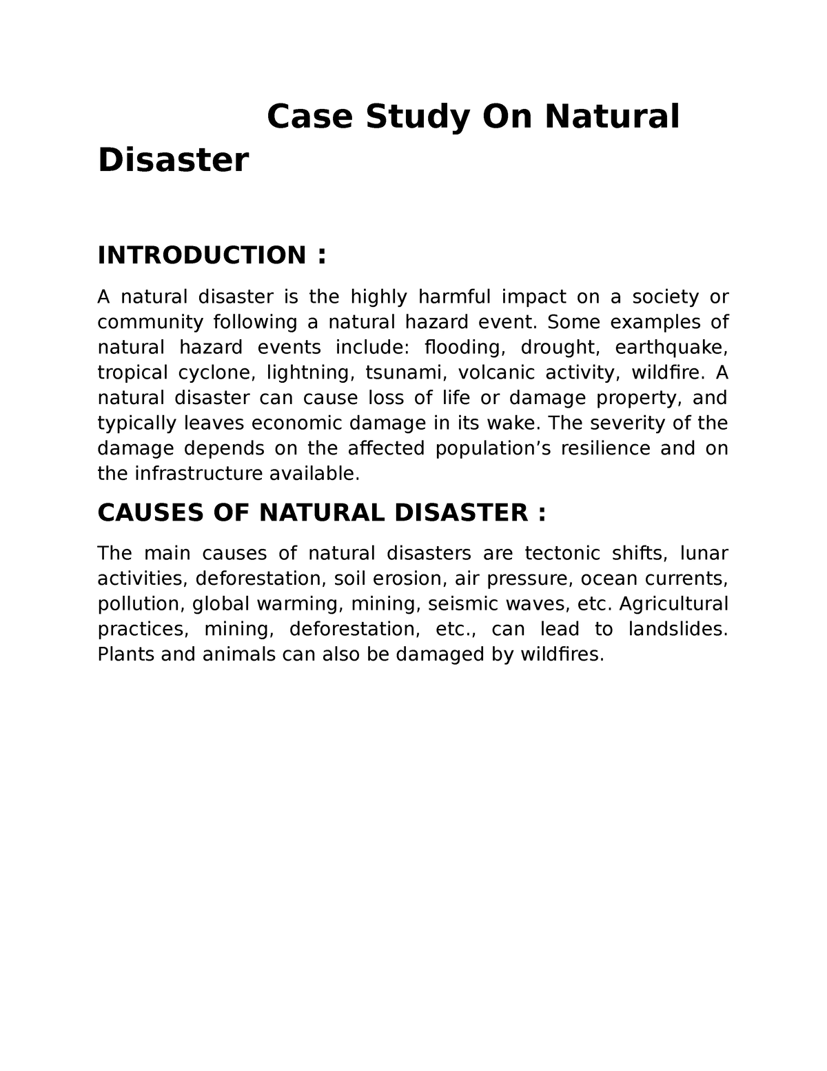 case study on natural disaster